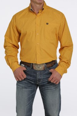 Cinch Men's Geometric Print Button-Down Western Shirt - Gold [Siz:S]