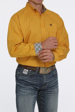 Cinch Men's Geometric Print Button-Down Western Shirt - Gold [Siz:S]