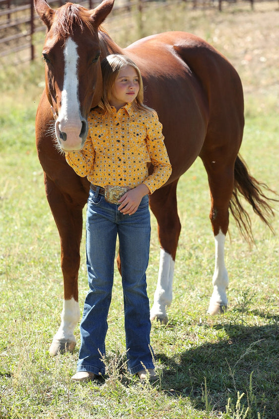 Cinch Girls Geometric Print Western Shirt - Gold [Siz:XS/4-5]