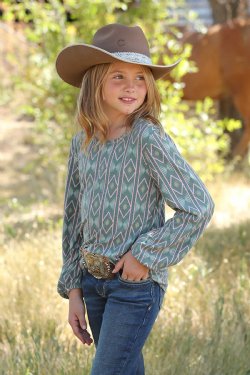Cruel Girls Southwestern Long Sleeve Blouse - Green [Siz:XS]