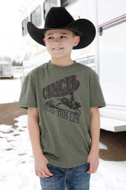 Cinch Boy's Lead This Life Tee - Heather Olive [Siz:S]