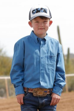 Cinch Boy's Herringbone Button-Down Western Shirt - Blue [Siz:XS]