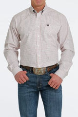 Cinch Mens Plaid Button Down Shirt - White/Red [Siz:S]