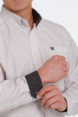 Cinch Mens Plaid Button Down Shirt - White/Red [Siz:L]