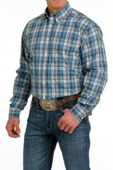 Cinch Men's Plaid Button-Down Western Shirt - Cream/Light Blue/Navy [Siz:M]