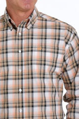 Cinch Men's Plaid Button-Down Western Shirt - White/Orange/Khaki [Siz:S]