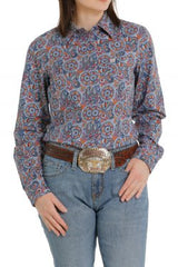 Cinch Women's Button-Down Western Shirt - Blue/Red/Orange [Siz:S]