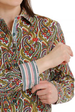 Womens Button Down Western Shirt - Green/Pink/Yellow [Siz:L]