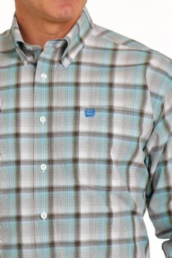 Cinch Mens Plaid Button Down Shirt - White/Green/Brown [Siz:S]