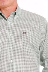 Cinch Mens Geometric Print Long Sleeve Shirt - Green [Siz:S]