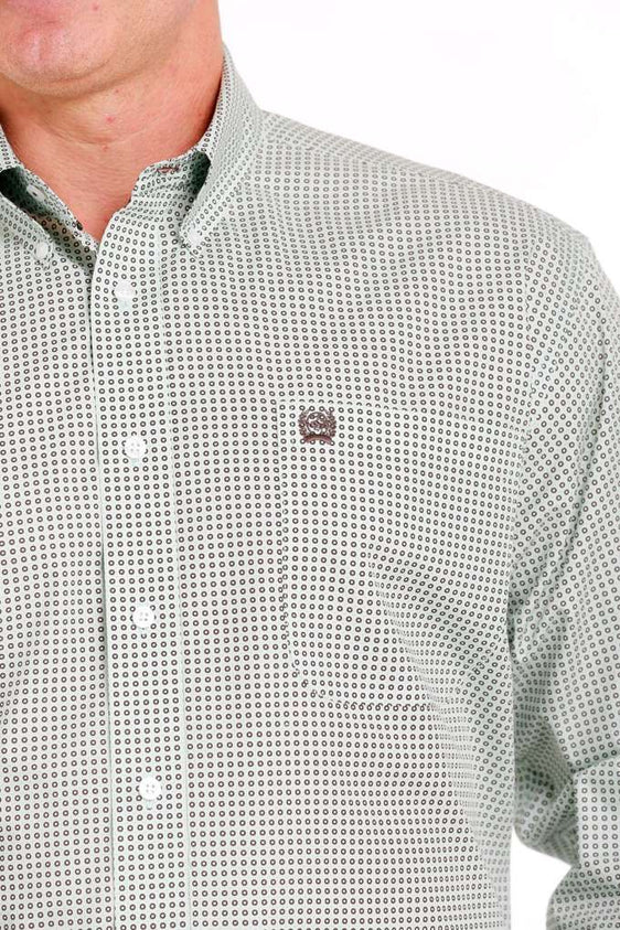 Cinch Mens Geometric Print Long Sleeve Shirt - Green [Siz:S]