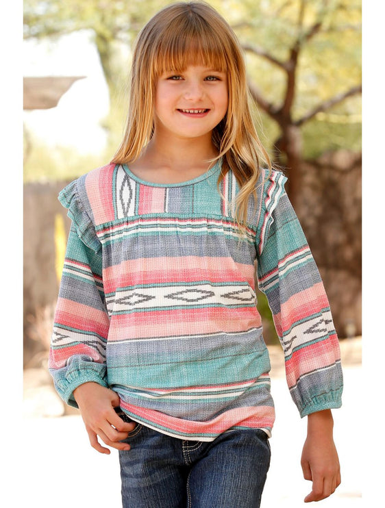 Cruel Denim Girls 3/4 Sleeve Print Shirt with Ruffle [Siz:XS/4-5]