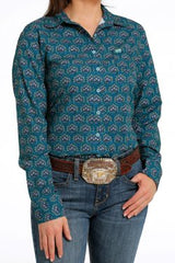 Cinch Womens Arenaflex Button Down Western Shirt - Teal [Siz:S]