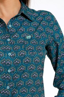 Cinch Womens Arenaflex Button Down Western Shirt - Teal [Siz:L]