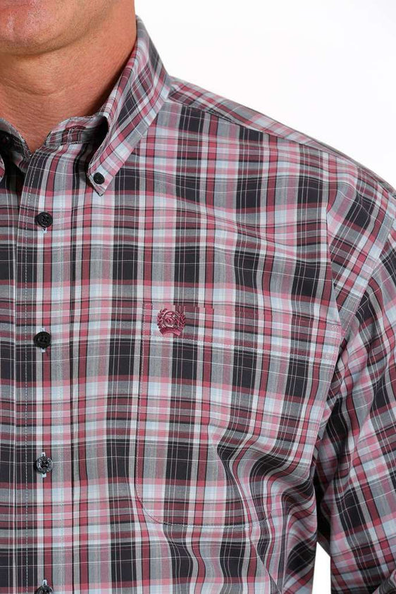 Cinch Mens Classic Plaid Shirt - Pink/Dark Navy [Siz:S]