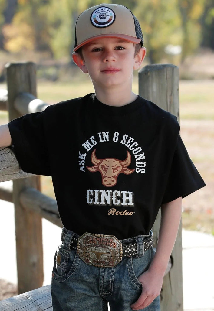 Cinch Boys Ask Me In 8 Seconds T-Shirt - Black [Siz:S/6-8]