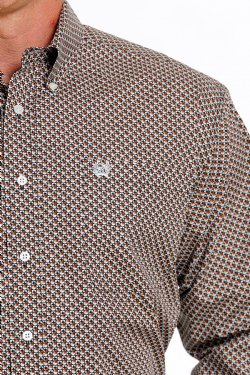 Cinch Mens Geometric Print Button Down Western Shirt - Black/Brown/Khaki/White [Siz:S]