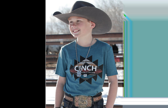 Cinch Boy's 'Cinch Logo' T-Shirt - Blue [Siz:S/6-8]