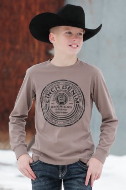 Cinch Boy's Denim American Brand Tee - Stone [Siz:S/6-8]