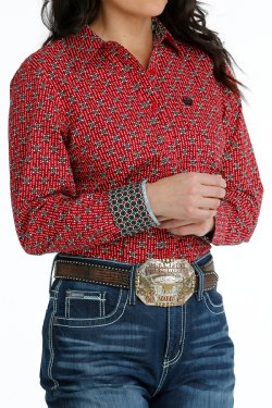 Cinch Women's Button Down Shirt - Red [Siz:M]