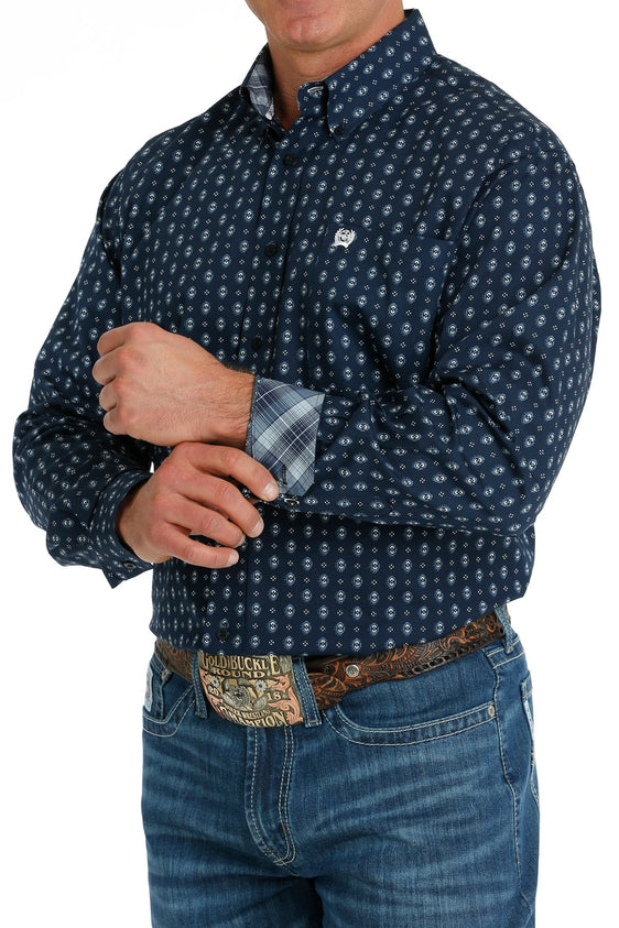 Cinch Men's Geometric Print Button Down Shirt - Navy/Blue [Siz:M]