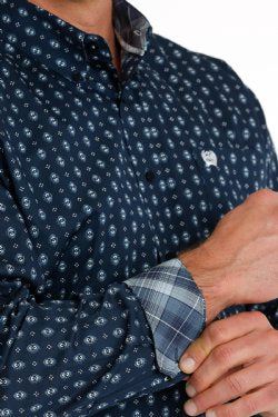 Cinch Men's Geometric Print Button Down Shirt - Navy/Blue [Siz:L]