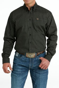 Cinch Mens Medallion Print Button-Down Western Shirt - Olive/Black [Siz:S]