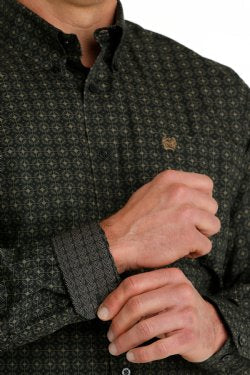 Cinch Mens Medallion Print Button-Down Western Shirt - Olive/Black [Siz:M]