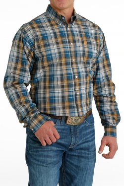 Cinch Men's Plaid Button-Down Shirt - Blue/Khaki [Siz:M]