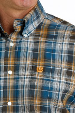 Cinch Men's Plaid Button-Down Shirt - Blue/Khaki [Siz:L]