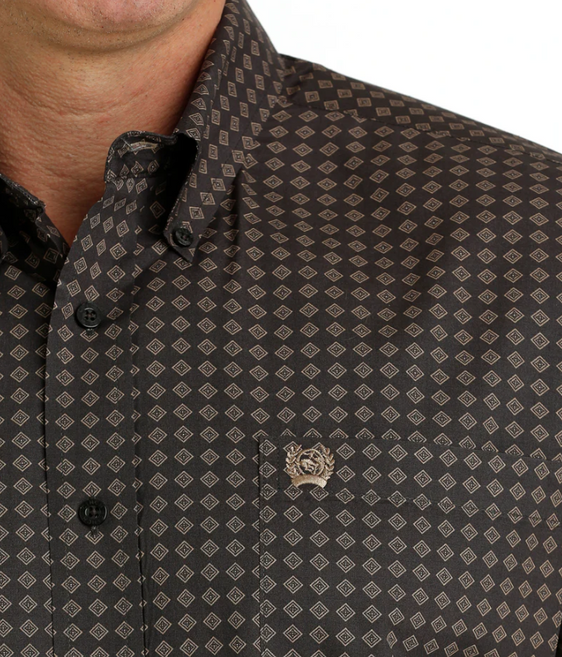 Cinch Men's Long Sleeve Button Down Shirt - Brown Diamond [Siz:S]
