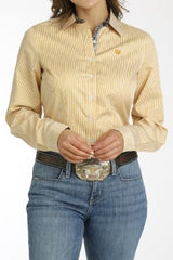 Cinch Womens Tencel Stripe Button Down Shirt - Gold/White [Siz:XS]