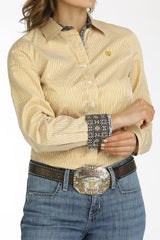 Cinch Womens Tencel Stripe Button Down Shirt - Gold/White [Siz:S]