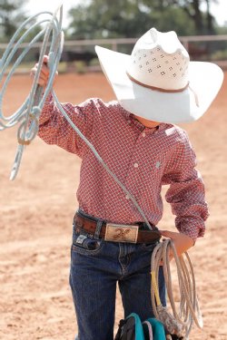 Cinch Boy's Match Dad Geometric Print Button Down Shirt - Red [Siz:XS]