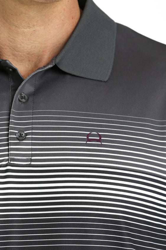 Cinch Mens Arenaflex Grey Stripe Polo [Siz:S]