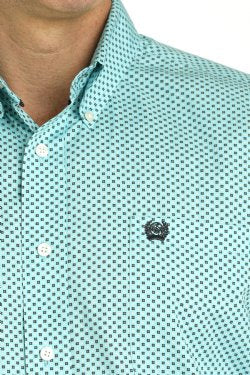 Cinch Men's Geometric Print Botton Down Shirt - Turquoise [Siz:m]