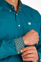 Cinch Mens Solid Teal Button Down Shirt [Siz:XS]