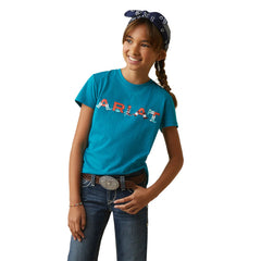 Ariat Girls Real Boot Kickin' Short Sleeve T-Shirt - Exotic Plume [Siz:XS/7]