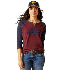 Ariat Women's Split Neck Baseball Tee - Tawny Port [Siz:S]