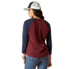 Ariat Women's Split Neck Baseball Tee - Tawny Port [Siz:M]