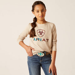 Ariat Girls Serape Shield Long Sleeve Tee - Oatmeal Heather [Siz:S]