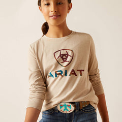 Ariat Girls Serape Shield Long Sleeve Tee - Oatmeal Heather [Siz:L]