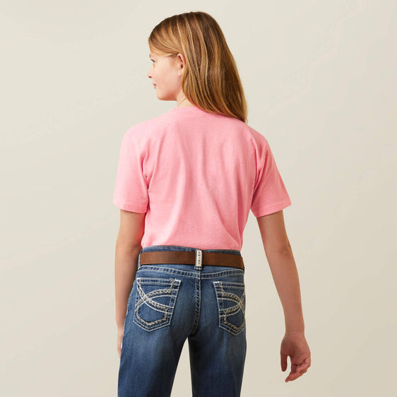 Ariat Girls Butterfly Bandana T-Shirt - Neon Pink Heather [Siz:S]