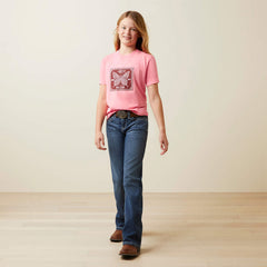 Ariat Girls Butterfly Bandana T-Shirt - Neon Pink Heather [Siz:M]