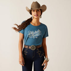 Ariat Womens Rainbow Script T-Shirt - Steel Blue Heather [Siz:S]