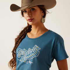 Ariat Womens Rainbow Script T-Shirt - Steel Blue Heather [Siz:L]