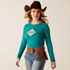 Ariat Womens Southwest Logo Long Sleeve T-Shirt - Teal Green Heather [Siz:S]