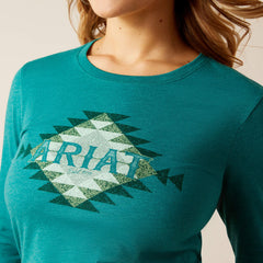 Ariat Womens Southwest Logo Long Sleeve T-Shirt - Teal Green Heather [Siz:L]