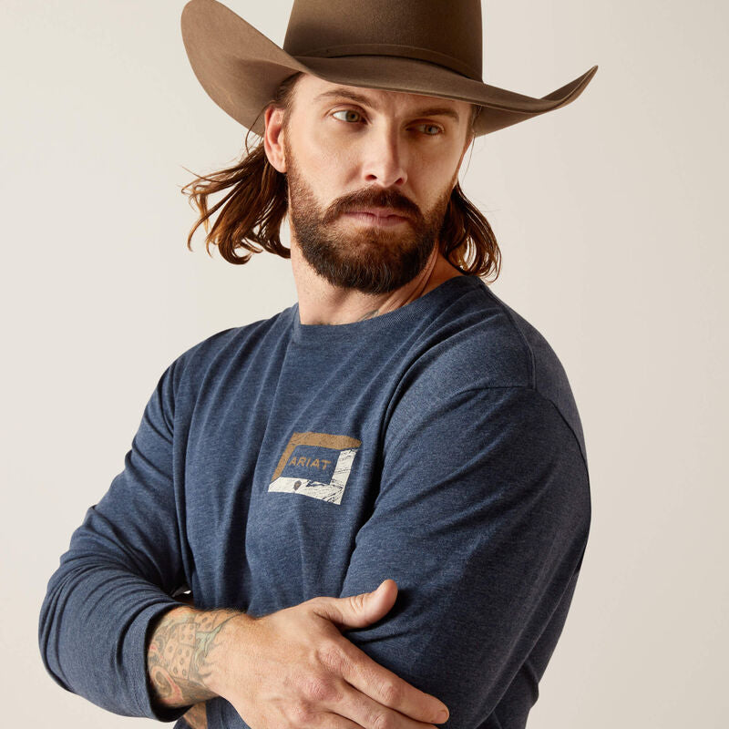 Ariat Men's Veneer Long Sleeve T-Shirt - Navy Heather [Siz:S]