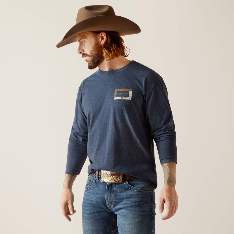 Ariat Men's Veneer Long Sleeve T-Shirt - Navy Heather [Siz:S]